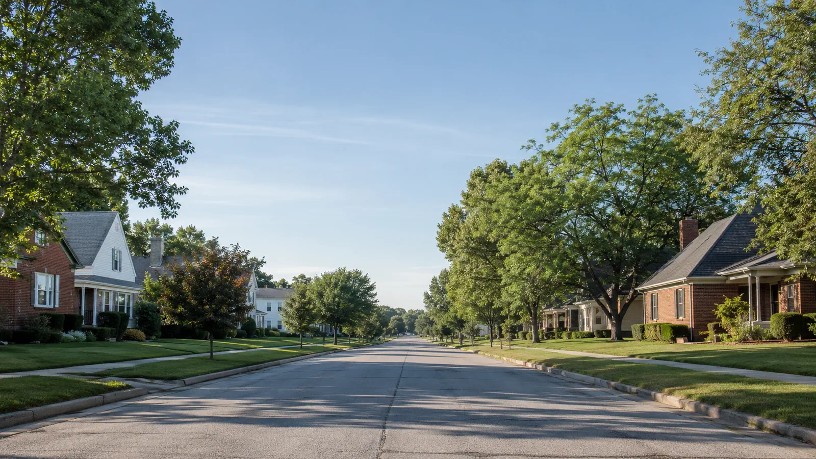 A quiet, tree-lined Indianapolis residential street