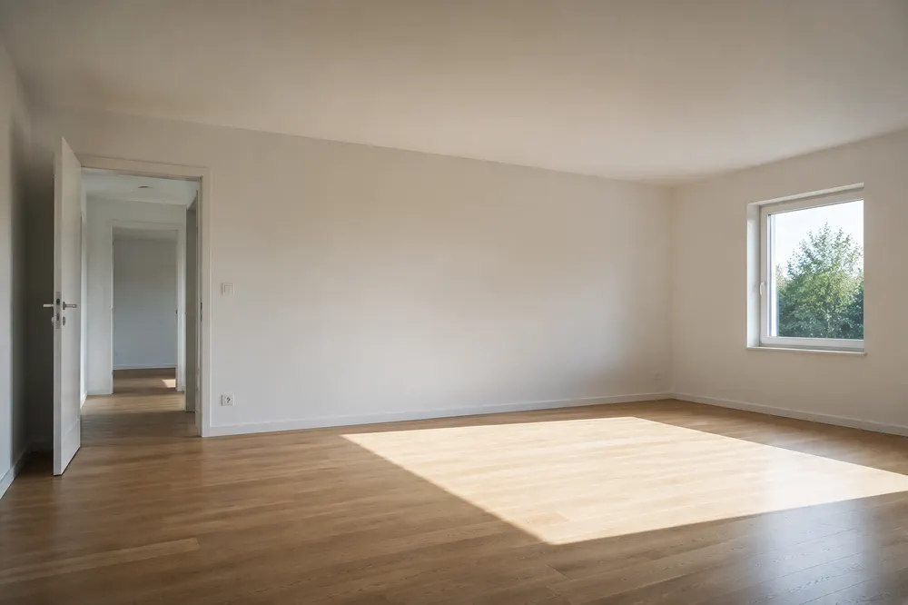An empty apartment with clean wood floors ready for a new tenant