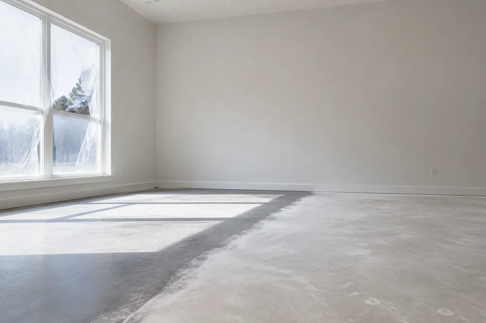 An empty room swept clean after construction work