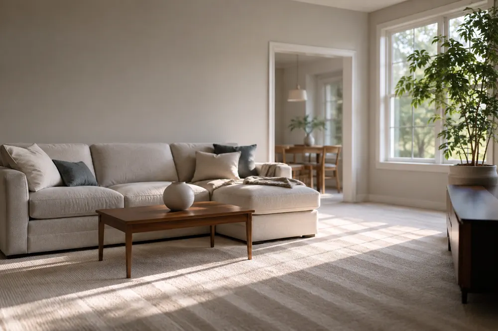 A bright, tidy living room after a standard clean